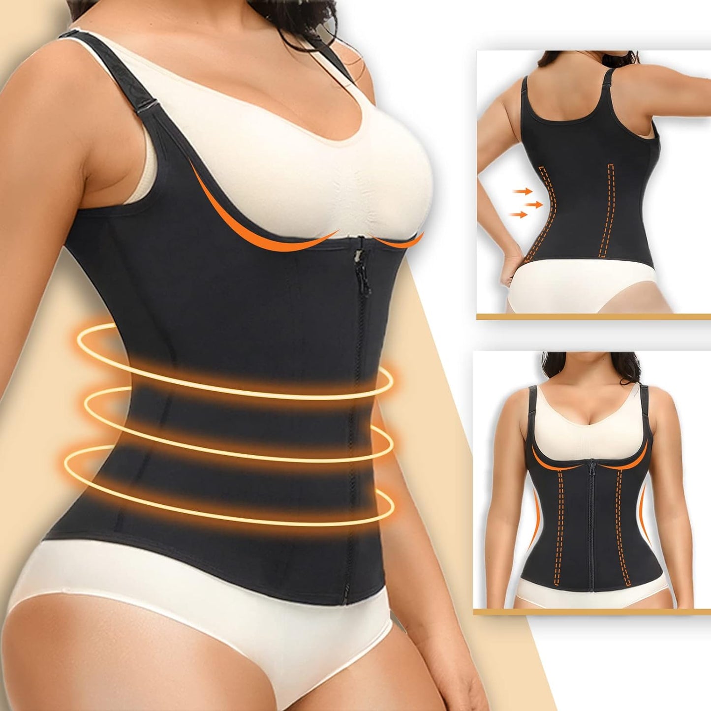 Waist Trainer Vest for Women,Zipper Corset Body Shaper for Tummy Control Neoprene Cincher Tank Top with Straps