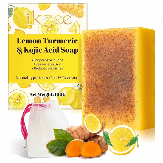 Lemon Turmeric Kojic Acid Soap, Natural Ingredients, Gentle Cleansing, Clean Skin, with Foam Mesh Bags, 100G