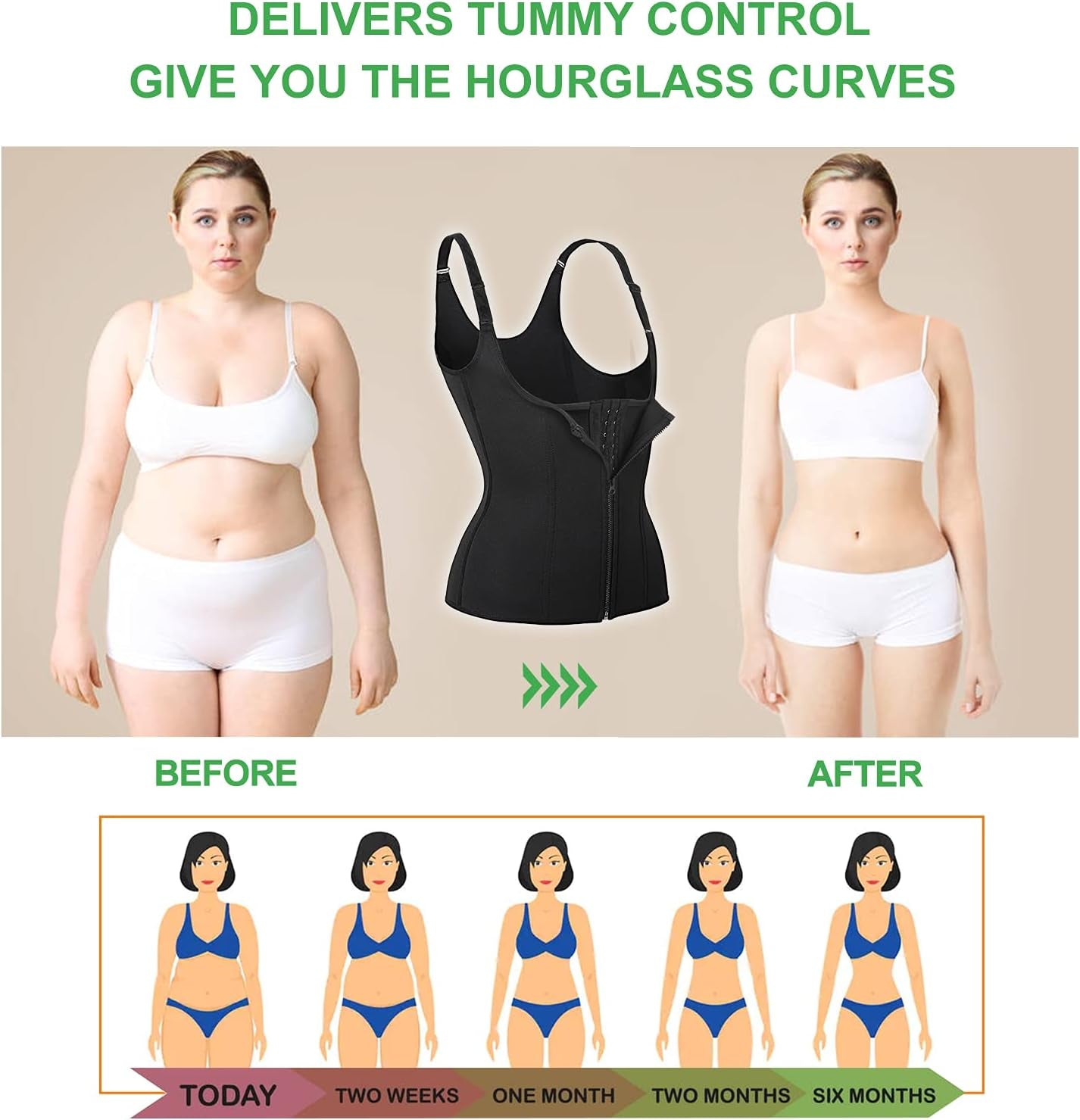 Waist Trainer Vest for Women,Zipper Corset Body Shaper for Tummy Control Neoprene Cincher Tank Top with Straps