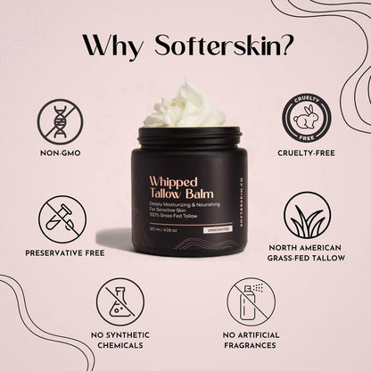 Beef Tallow for Skin (Unscented 4 Oz) - Whipped Tallow Balm for Face and Body - Natural Moisturizer for Sensitive Dry Skin - Handmade Body Butter Lotion - 100% Grass-Fed - Gentle Skincare