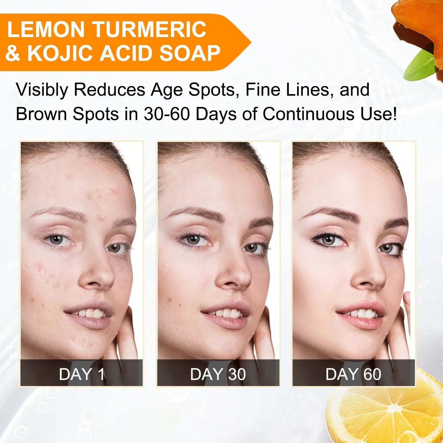 Lemon Turmeric Kojic Acid Soap, Natural Ingredients, Gentle Cleansing, Clean Skin, with Foam Mesh Bags, 100G